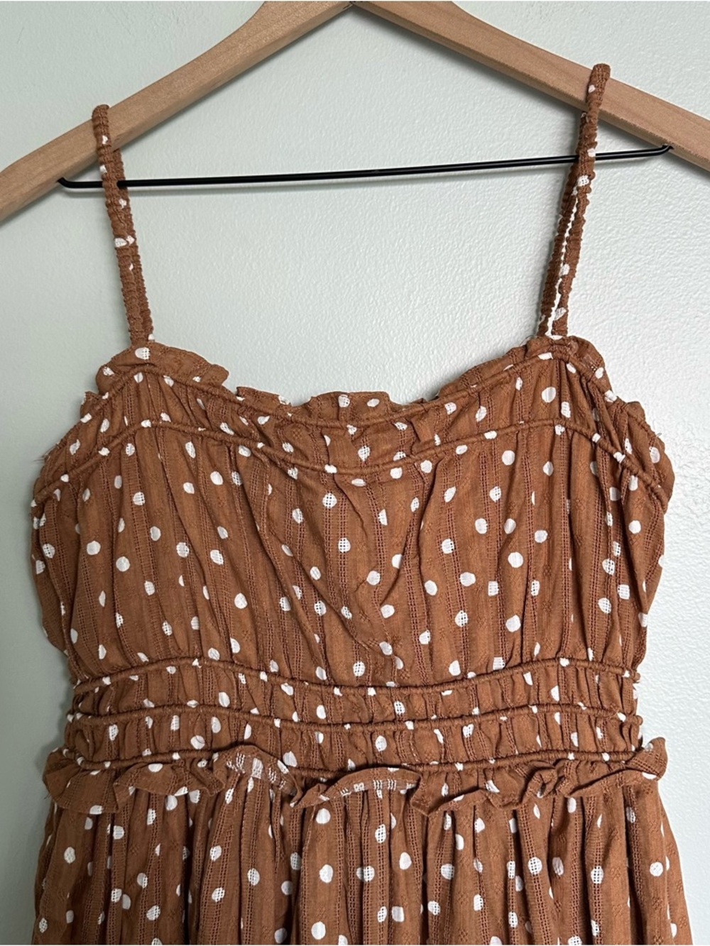 Maurices Brown & White Polka Dot Smocked Midi Dress - Picture 3 of 6